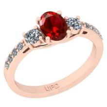0.86 Ctw I2/I3 Red Sapphire And Diamond 14K Rose Gold Ring