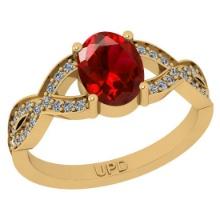 1.49 Ctw I2/I3 Red Sapphire And Diamond 14K Yellow Gold Ring