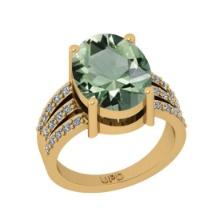 5.99 Ctw I2/I3 Green Amethyst And Diamond 10K Yellow Gold Ring