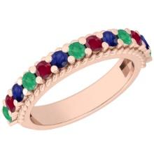Certified 0.96 Ctw Multi Emerald,Ruby,Sapphire 14K Rose Gold Filigree Style Band Ring