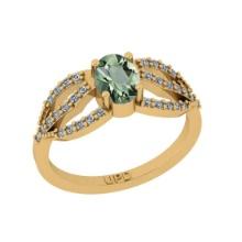 1.00 Ctw I2/I3 Green Amethyst And Diamond 10K Yellow Gold Ring