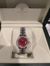 Custom 26mm Red Mother of Pearl Dial Rolex Datejust w/Diamond Bezel (G-H, SI1-SI2) comes with Box &