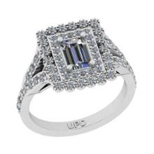 1.19 Ctw SI2/I1 Gia Certified Center Diamond 14K White Gold Vintage Style Halo Ring