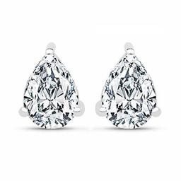 Certified 1.00 CTW Pear Diamond 14K White Gold Earring