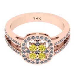 0.72 Ctw I2/I3 Treated Fancy Yellow And White Diamond 14K Rose Gold Cluster Ring