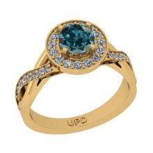 1.06 Ctw I2/I3 Treated Fancy Blue And White Diamond 10K Yellow Gold Engagement Halo Ring