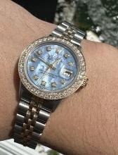 CUSTOM 26MM TWO-TONE DATEJUST ROLEX W/BLUE MOTHER OF PEARL DIAL & DIAMOND BEZEL COMES WITH BOX & APP