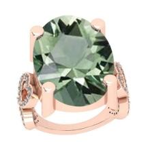 31.16 Ctw SI2/I1 Green Amethyst And Diamond 14k Rose Gold Vintage Style Ring