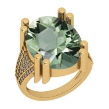 15.15 Ctw SI2/I1 Green Amethyst And Diamond 14k Yellow Gold Vintage Style Ring