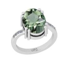 6.86 Ctw I2/I3 Green Amethyst And Diamond 10K White Gold Ring