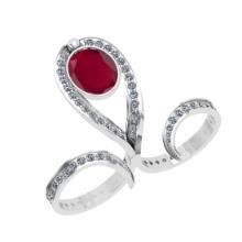 7.00 Ctw SI2/I1 Ruby and Diamond 14K White Gold Double Ring