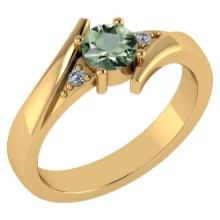 Certified 0.48 Ctw Green Amethyst And Diamond 14k Yellow Gold Ring