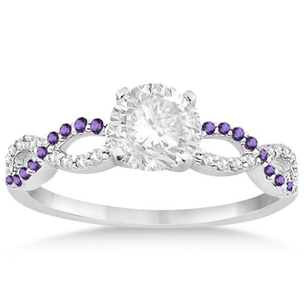 Infinity Diamond and Amethyst Engagement Ring in 14k White Gold 1.21ctw