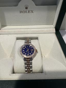 Custom Rolex 26mm with Diamond Dial and Bezel G-H SI1-SI2 Comes with Box and Appraisal