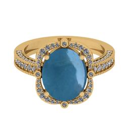4.02 Ctw SI2/I1 Aquamarine And Diamond 14K Yellow Gold Engagement Ring
