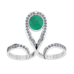 7.00 Ctw SI2/I1 Emerald and Diamond 14K White Gold Double Ring