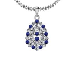 1.15 Ctw SI2/I1 Blue Sapphire And Diamond 14K White Gold Pendant Necklace