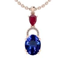 Certified 5.36 Ctw VS/SI1 Tanzanite,RUBY And Diamond 14K Rose Gold Vintage Style Necklace