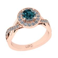 1.06 Ctw I2/I3 Treated Fancy Blue And White Diamond 10K Rose Gold Engagement Halo Ring