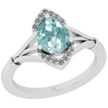 1.20 Ctw SI2/I1 Aquamarine And Diamond 14k White Gold Engagement Halo Ring