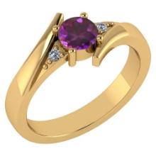 Certified 0.48 Ctw Amethyst And Diamond 14k Yellow Gold Ring