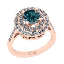 2.39 Ctw I2/I3 Treated Fancy Blue And White Diamond 10K Rose Gold Engagement Halo Ring