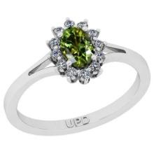 0.64 Ctw I2/I3 Green Sapphire And Diamond 10K White Gold Promises Ring