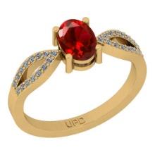 0.90 Ctw I2/I3 Red Sapphire And Diamond 14K Yellow Gold Ring
