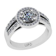 1.35 Ctw SI2/I1 Gia Certified Center Diamond 14K White Gold Engagement Halo Ring