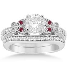 Butterfly Diamond and Ruby Bridal Set Platinum 1.42ctw