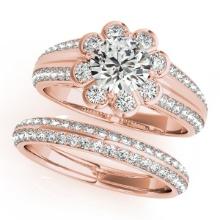 Certified 1.80 Ctw SI2/I1 Diamond 14K Rose Gold Vintage Style Bridal Set Ring