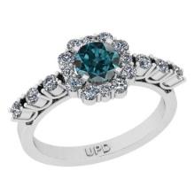 1.38 Ctw I2/I3 Treated Fancy Blue And White Diamond 10K White Gold Engagement Halo Ring