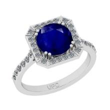 2.41 Ctw SI2/I1Blue Sapphire And Diamond 14K White Gold Cocktail Engagement Ring