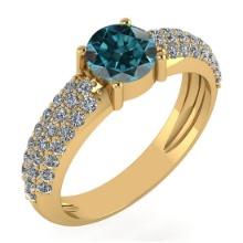 Certified 1.57 Ctw SI2/I1 Treated Fancy Blue And White Diamond 14K Yellow Gold Vintage Style Ring
