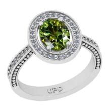 0.95 Ctw I2/I3 Green Sapphire And Diamond 10K White Gold Engagement Ring