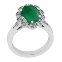 4.22 Ctw VS/SI1 Emerald And Diamond 18K White Gold Vintage Style Ring