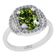 1.75 Ctw I2/I3 Green Sapphire And Diamond 10K White Gold Engagement Ring