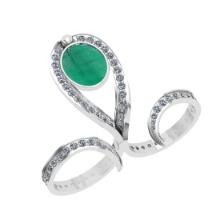 7.00 Ctw SI2/I1 Emerald and Diamond 14K White Gold Double Ring
