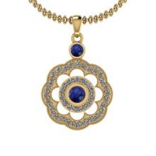 1.03 Ctw SI2/I1 Blue Sapphire And Diamond 14K Yellow Gold Pendant Necklace