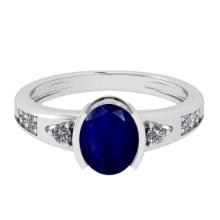2.80 Ctw VS/SI1 Blue Sapphire And Diamond 14K White Gold Cocktail Ring