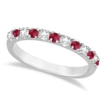 Diamond and Ruby Ring Guard Anniversary Band 14K White Gold 0.37ctw