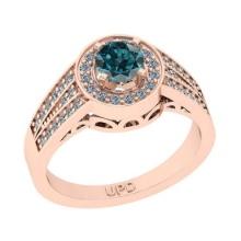 0.85 Ctw I2/I3 Treated Fancy Blue And White Diamond 10K Rose Gold Engagement Halo Ring