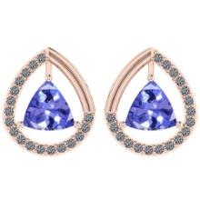 Certified 1.32 Ctw VS/SI1 Tanzanite and Diamond 14K Rose Gold Stud Earrings