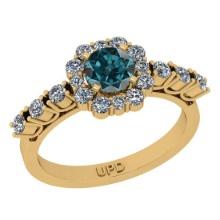 1.38 Ctw I2/I3 Treated Fancy Blue And White Diamond 10K Yellow Gold Engagement Halo Ring