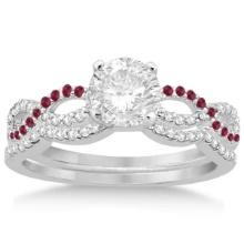 Infinity Diamond and Ruby Engagement Ring Set 14K White Gold 134ctw