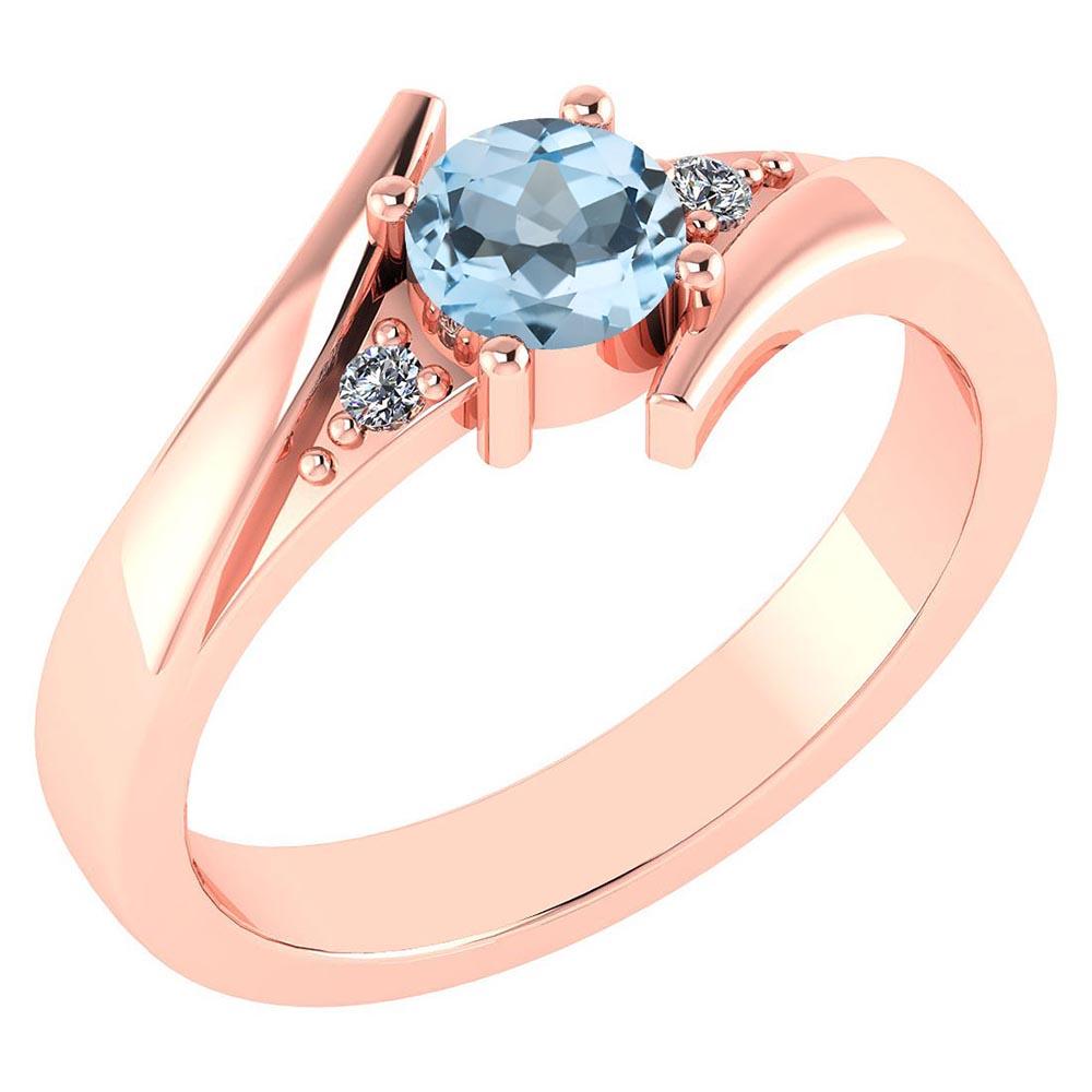 Certified 0.48 Ctw Aquamarine And Diamond 14k Rose Gold Ring