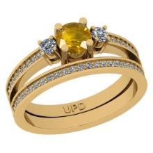 0.83 Ctw I2/I3 Yellow sapphire And Diamond 14K Yellow Gold Wedding Set Ring