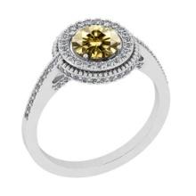 Certified 1.45 Ctw SI1/SI2 Natural Fancy Yellow And White Diamond 14K White Gold Engagement Halo Rin