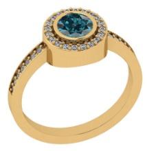Certified 0.93 Ctw Treated Fancy Blue and White Diamond I1/I2 14k Yellow Gold Vintage Style Ring