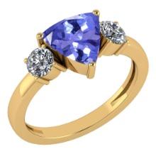 Certified 2.25 Ctw Tanzanite And Diamond Ladies Fashion Halo Ring 14K Yellow Gold (VS/SI1) MADE IN U